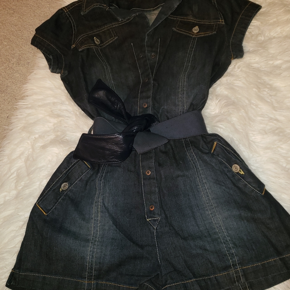 bebe Denim Shorts Romper Jumper Sz 30